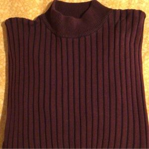 Claiborne Burgundy and Black Ribbed Mock Neck Sweater Size Large